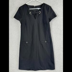 Tommy Hilfiger Dress Womens 10 Black Short Sleeve V Neck Back Zip Stretch